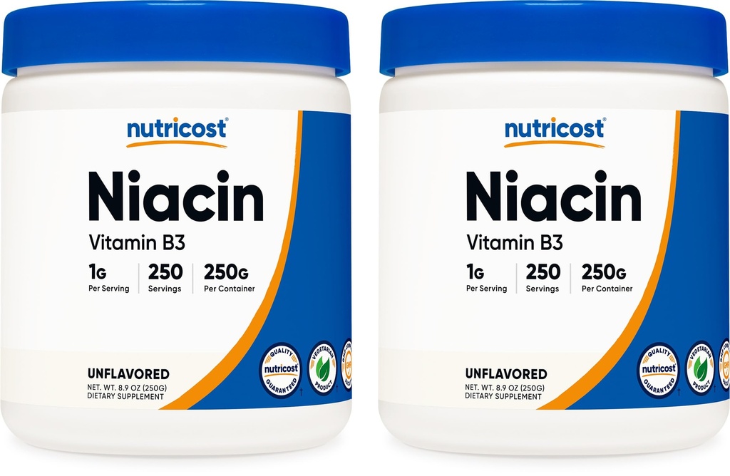 Nutricost Niacin Vitamin B3 Powder 250G (2 Pack) - 500 Grams - 1G ανά Σερβίρισμα (Συμπεριλαμβάνεται και το Scoop)
