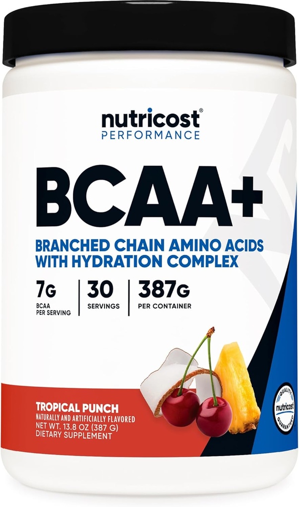 Nutricost BCAA + Hydration Powder (Tropical Punch) 30 Μερίδες - Διακλαδισμένη Αλυσίδα Αμινοξέα με Hydration Complex - Χωρίς γλουτένη, Μη ΓΤΟ