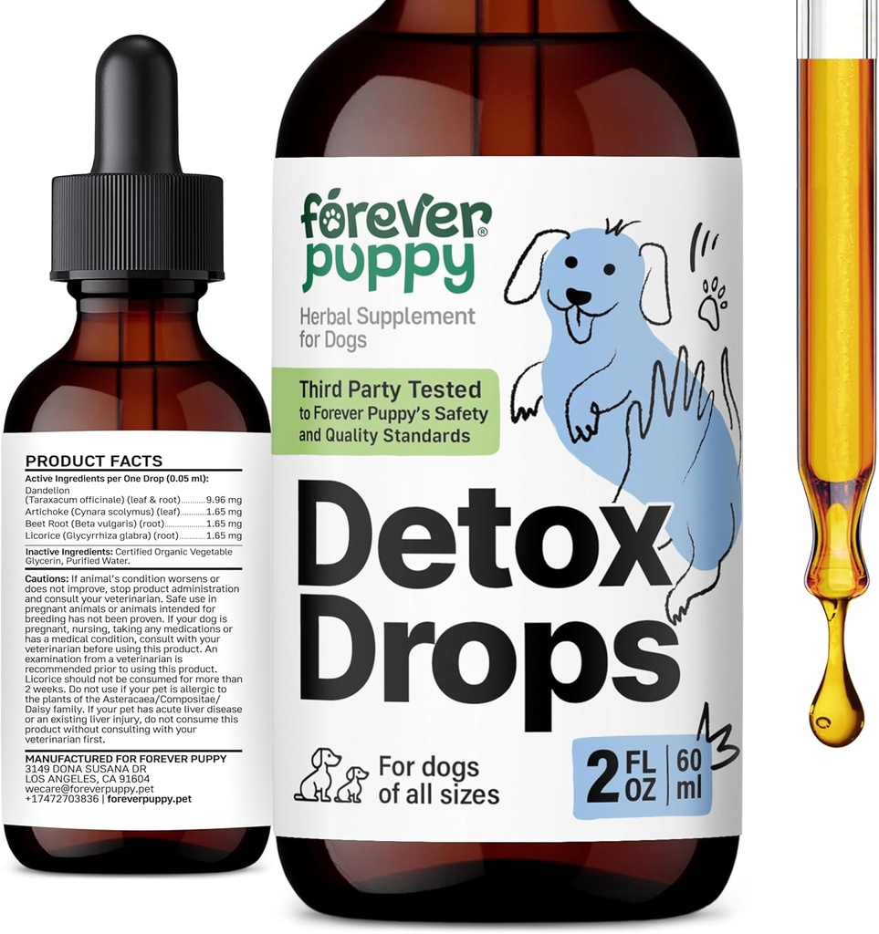Forever Puppy Detox Drops for Dogs - Dandelion Root & Dandelion Leaf Timcture for Liver and Kidney Support - Βότανο Detox & Αντιοξειδωτικό συμπλήρωμα υποστήριξης για τα σκυλιά όλων των Φυλή & Μεγέθη - 2 fl oz