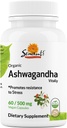 Κάψουλες Sewanti Organic Ashwagandha - Φυσικό άγχος ανακούφιση & ενίσχυση της ενέργειας - συμπλήρωμα διατροφής εκχύλισμα υψηλής ισχύος 60 κάψουλες Vegan - 500mg