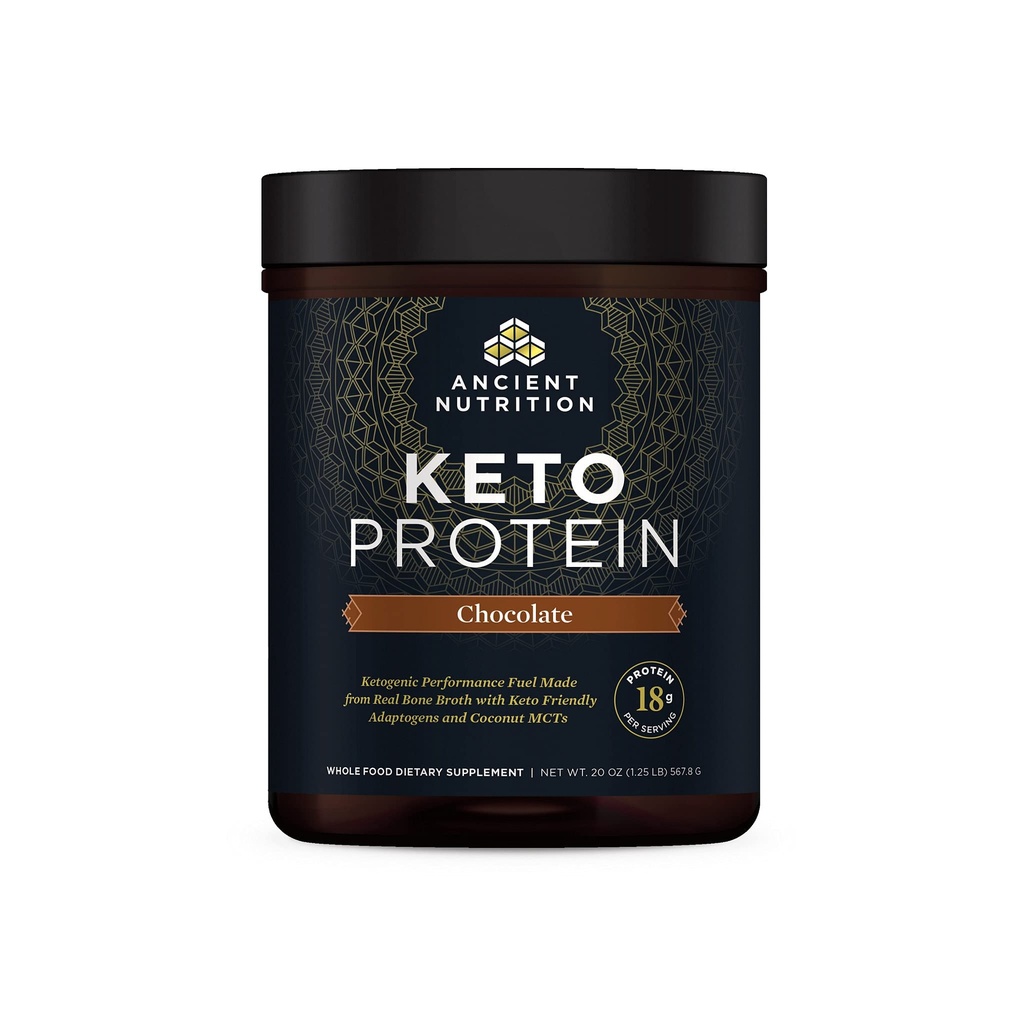 Αρχαίας διατροφής Keto πρωτεΐνη σκόνη, KetoPROTEIN με λίπη από τον ζωμό των οστών και MCT λάδι, σοκολάτα, 18g πρωτεΐνη 10g λίπος ανά υπηρεσία, χωρίς γλουτένη, χαμηλή υδατάνθρακες, Παλαιοφιλικές, 17 εξυπηρετούν