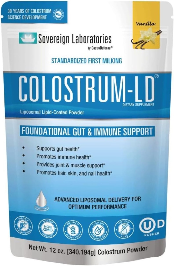 Colostrum-LD Liposomal Delivery - Colostrum Powder - Χωρίς γλουτένη, Λακτόζη-μειωμένη - 68 Servings - Κυρίαρχα Εργαστήρια - 12oz Vanilla