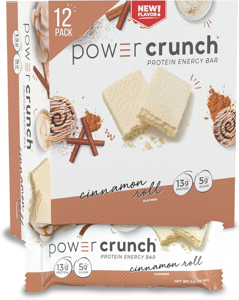 Power Crunch Protein Wafer Bars, Υψηλής πρωτεΐνης σνακ με νοστιμότατο γεύση, Κανέλα Roll, 1.4 Ουγγιά (12 κόμης)