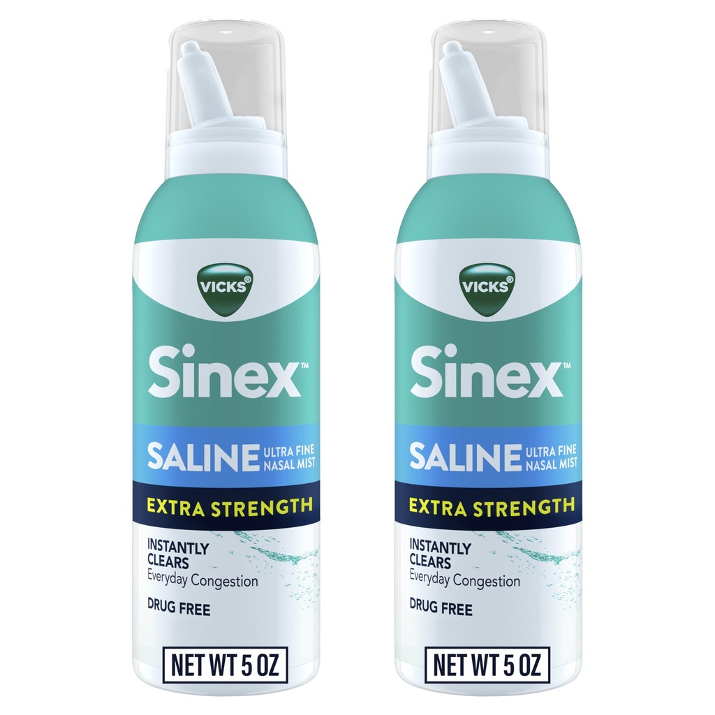 VICKS Sinex ορός επιπλέον Nasal Spray δύναμης, 3X συμπυκνωμένο * Χωρίς φάρμακα Ultra Fine Mist, άμεσα καθαρίζει Mucus, Ultra συμπυκνωμένο για να καθαρίσει τη συμφόρηση γρήγορα, ασφαλές για καθημερινή χρήση, 5 OZ x 2