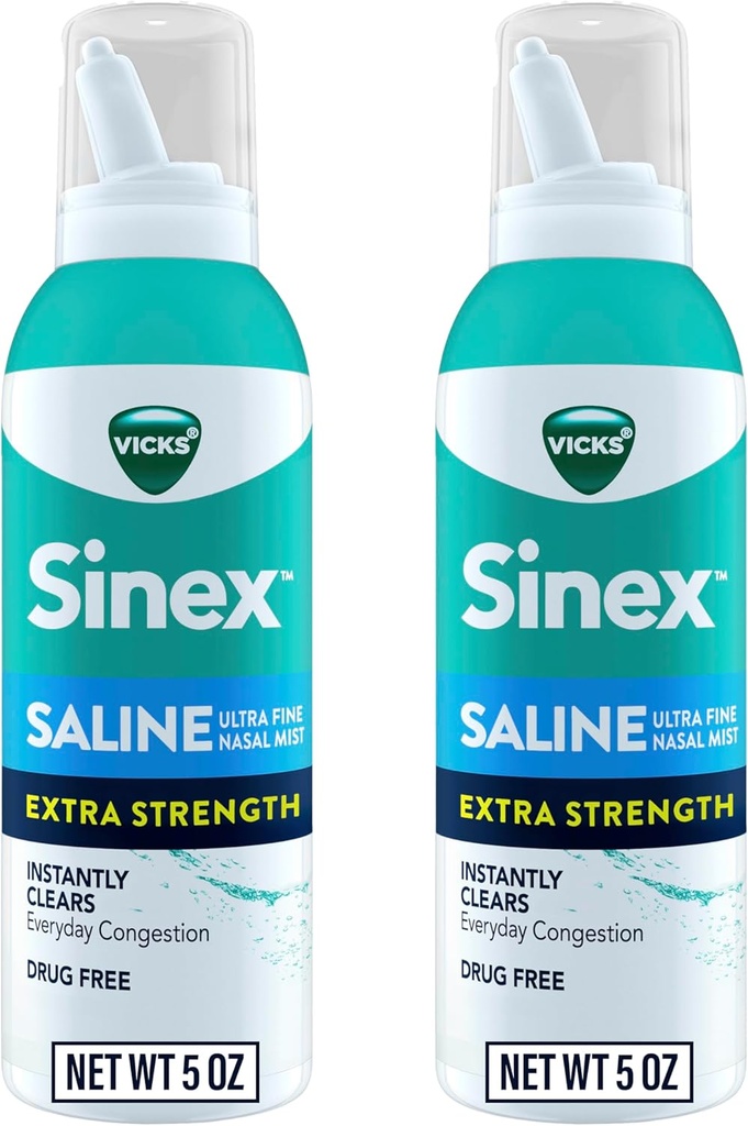 VICKS Sinex ορός επιπλέον Nasal Spray δύναμης, 3X συμπυκνωμένο * Χωρίς φάρμακα Ultra Fine Mist, άμεσα καθαρίζει Mucus, Ultra συμπυκνωμένο για να καθαρίσει τη συμφόρηση γρήγορα, ασφαλές για καθημερινή χρήση, 5 OZ x 2