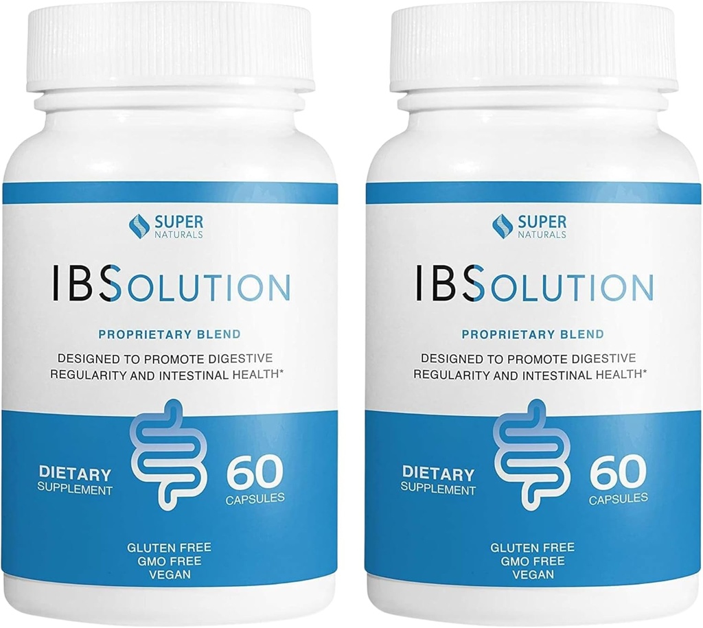 IBSolution - Digestive Health Supplement, Gas, Bloating, Diarrhea, Relief δυσκοιλιότητας, Κοιλιακός πόνος, με Psyllium, Προώθηση της κανονικότητας, υποστηρίζει την υγεία των ούρων, Κατασκευάζεται στις ΗΠΑ - 60 κάψουλες Vegan, 2-πακέτο