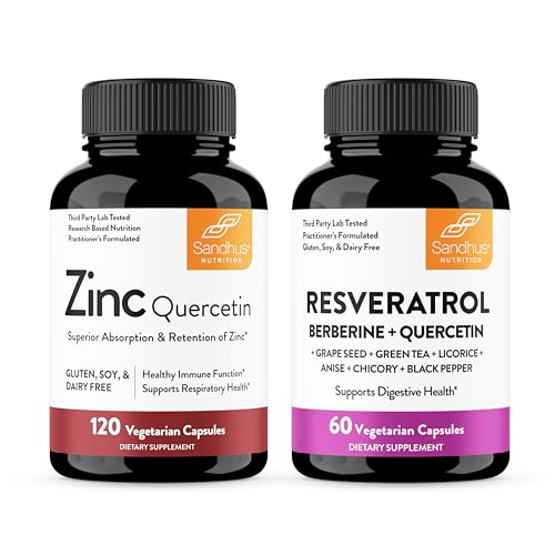 Κάψουλες ψευδάργυρου του Sandhu Quercetin & Resveratrol 