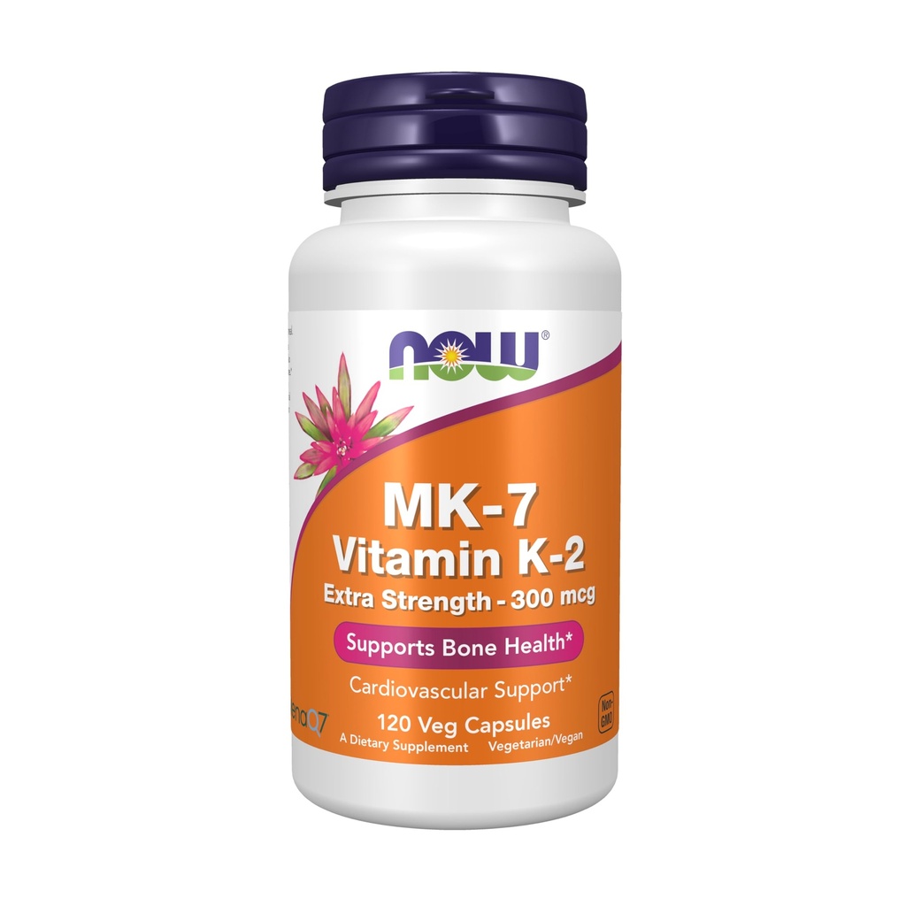 Τώρα Συμπληρώματα τροφίμων, MK-7 Βιταμίνη K-2 300 mcg, Καρδιαγγειακή Υποστήριξη*, Υποστηρίζει την υγεία των οστών *, 120 κάψουλες Veg
