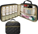 Large Quilted Pill Bottle Organizer, Medicine Bag, Case, Carrier for Medications, Vitamins, and Medical Supplies - Travel Medicine Organizer and Home Storage Med Bag - Black (Without Lock)