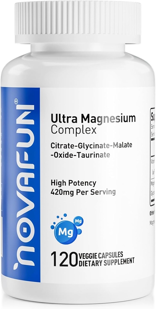 Συμπλήρωμα μαγνησίου B6, 420mg σύμπλοκο μαγνησίου, Κιτρικό, Γλυκινικό, Μηλεϊνικό, Ταυρικό, Οξείδιο, Καρδιά, Οστική Υποστήριξη, Vegan,120 κάψουλες