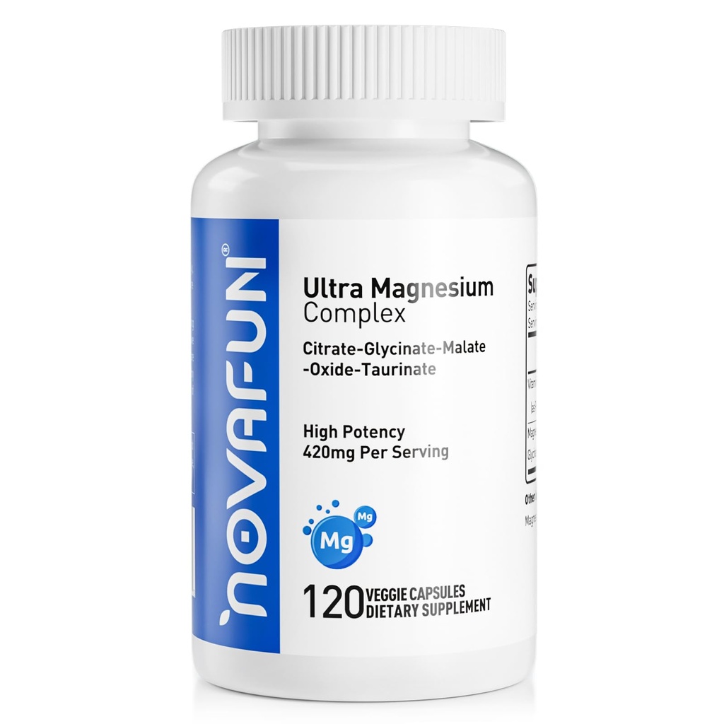 Magnesium B6 Supplement, 420mg Magnesium Complex, Citrate, Glycinate, Malate, Taurate, Oxide, Heart, Bone Support, Vegan,120 Capsules