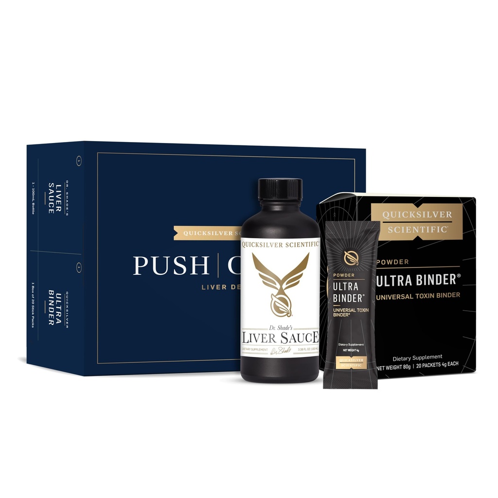 Quicksilver Scientific PushCatch Liver Detox Cleanse - 2 Piece Kit with Ultra Binder (Packets) & Liver Sauce (Liver Support Supplement with Milk Thistle Extract) to Support GI Detox & Toxin Binding