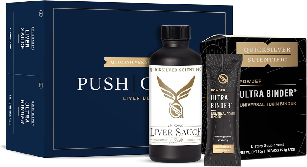 Quicksilver Scientific PushCatch Liver Detox Cleanse - 2 Piece Kit with Ultra Binder (Packets) & Liver Sauce (Liver Support Supplement with Milk Thistle Extract) to Support GI Detox & Toxin Binding