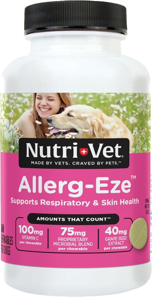 Nutri-Vet Allerg-Eze Chewables for Dogs, Antioxidants & Omega-3 Fatty Acids, Allergy Relief Supplement, Supports Skin, Coat & Respiratory Health, 60 Count