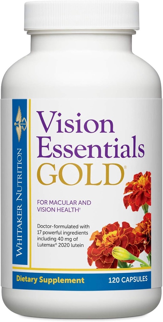 Whitaker's Vision Essentials Gold - Eye Health Supplement with 40 mg Lutein Plus, Zeaxanthin & Taurine - Υποστηρίζει Macular Health and Shields Eyes Against Blue Light Exposure (120 Κάψουλες)