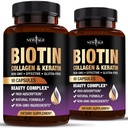 NEW AGE Biotin Collagen Keratin Hyaluronic Acid - 50.000mcg Βιταμίνες για την ανάπτυξη των μαλλιών για άνδρες και γυναίκες, νύχια, μαλλιά, βιταμίνες του δέρματος και DHT Blocker με βιταμίνη Ε Folic Acid Κολοκύθα Σπόροι MSM- 180 Count