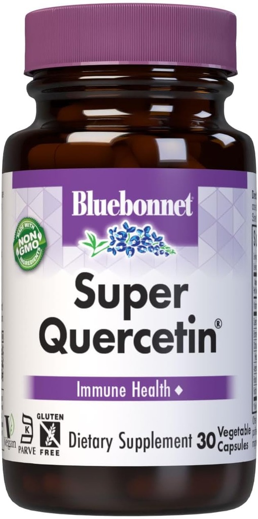 Bluebonnet Διατροφή Super Quercetin Κάψουλες λαχανικών, Βιταμίνη C Formula, Best for Seasonal & Immune Support, Μη ΓΤΟ, Χωρίς γλουτένη, Χωρίς σόγια, Χωρίς γάλα, Kosher, 30 κάψουλες λαχανικών