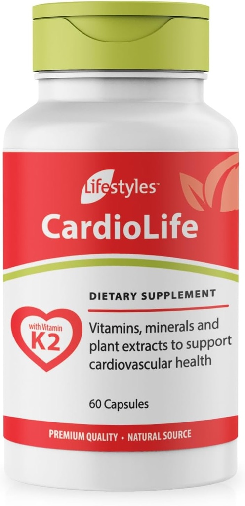 Lifestyles CardioLife Supplement - Herbal Heart Health Support with Vitamin K2 (MK7), Folic Acid, Beetroot, Cayenne Extract & More – Made in Canada – 60 Capsules (1)