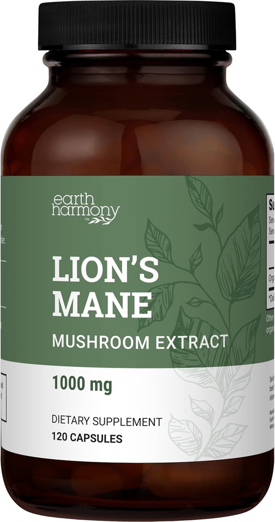 Βιολογικά Lions Mane συμπλήρωμα (1000mg), 2-Month Supply Lion's Mane Mushroom συμπλήρωμα για την υποστήριξη εστίασης, μνήμης (120 κάψουλες)