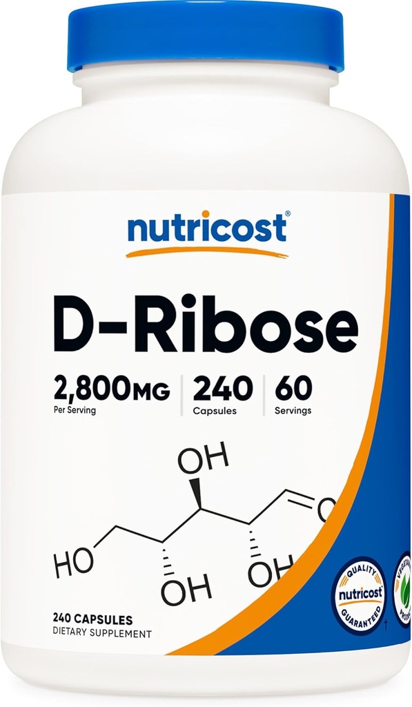 Nutricost D-Ribose 700mg (2800mg ανά υπηρεσία), 240 κάψουλες - χορτοφάγους φιλικούς, μη ΓΤΟ, χωρίς γλουτένη
