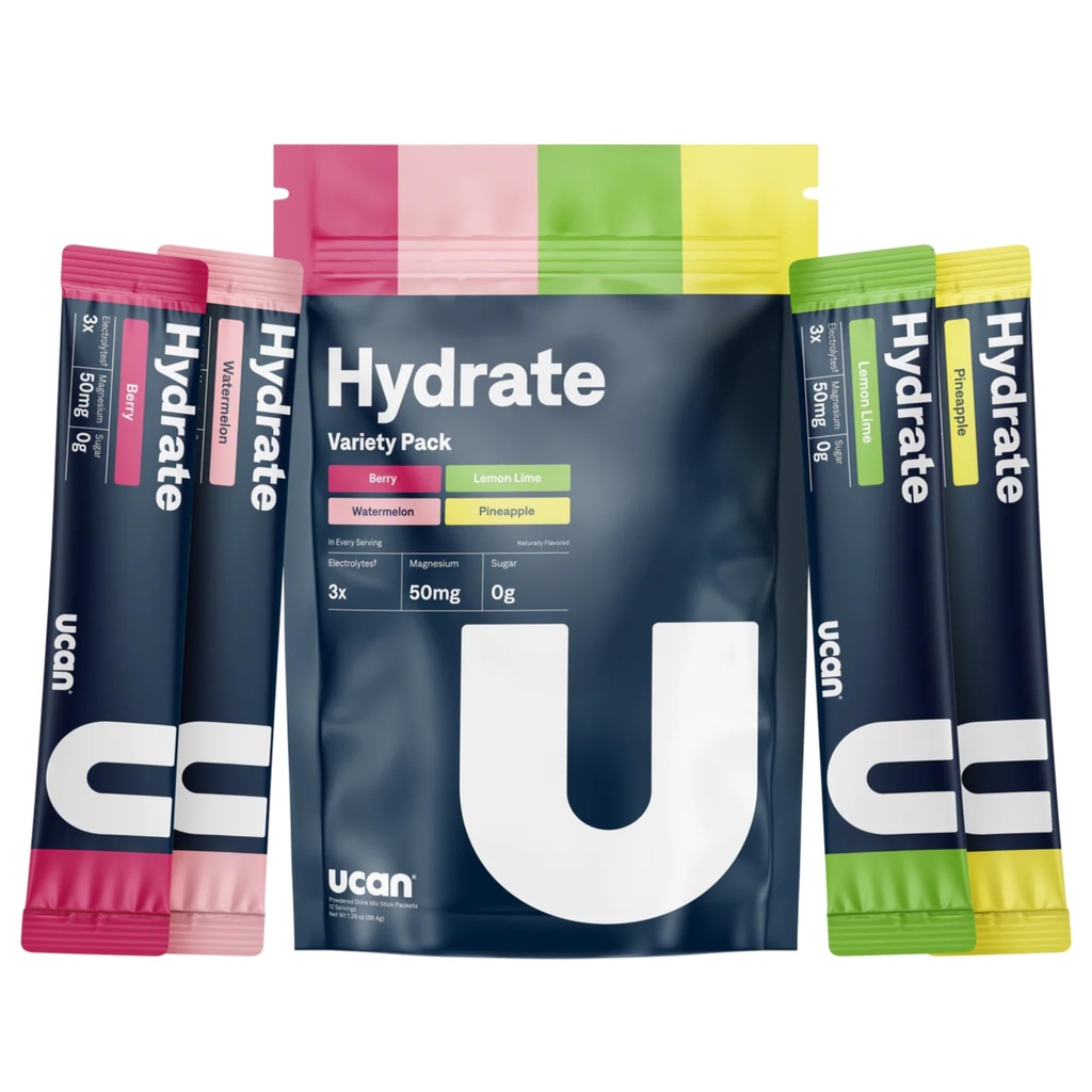 UCAN Hydrate Electrolyte Drink Mix (Variety Pack, 12 Stickpacks) Ζάχαρη χωρίς, Keto-Friendly, Vegan, Non-GMO, Gluten-Free Ηλεκτρολύτης Σκόνη με Κάλιο & Μαγνήσιο για Δρομείς & Αθλητές