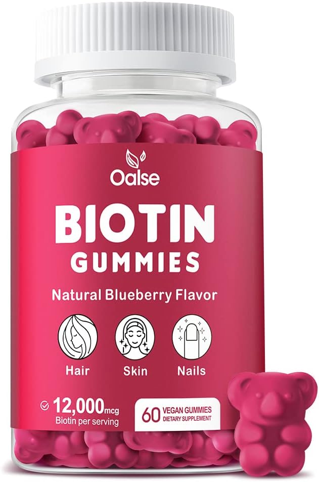 Biotin Gummies, Biotin συμπλήρωμα με χλωροφύλλη, μαύρο λάδι σπόρων, πολυβιταμίνες και ψευδάργυρος Υποστήριξη δέρμα μαλλιών και νύχια Υγεία για γυναίκες και άνδρες [60 Count (Pack of 1)]