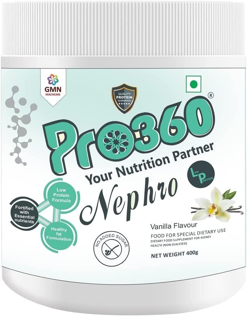 AZAZ Pro360 Nephro LP - Μη-Dialysis Care Διατροφική Πρωτεΐνη Ποτό (Vanilla Flavour) Όχι Προστέθηκε Ζάχαρη, Ειδική Συμπλήρωμα Διατροφής για Νεφρό / Νεφρική Υγεία, 400 Gm