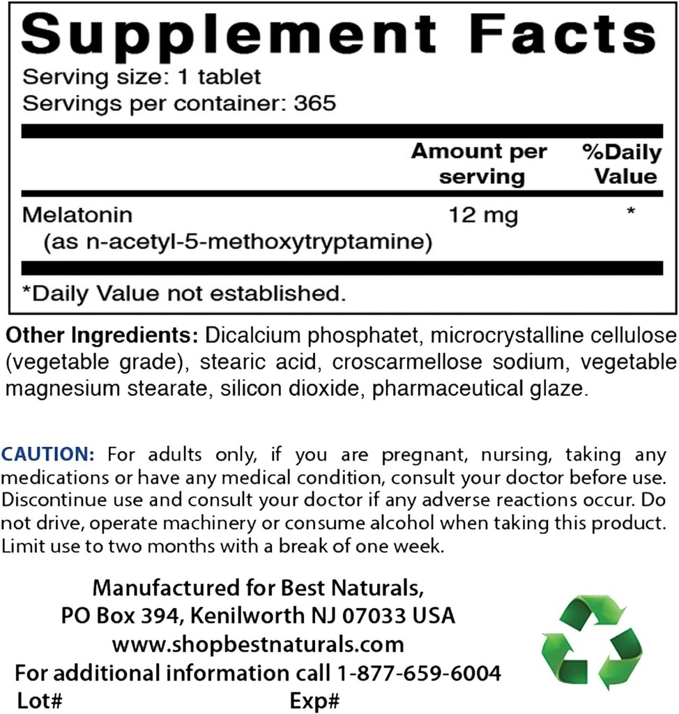 Best Naturals Μελατονίνη 12 mg & Βιοτίνη 10.000 Mcg