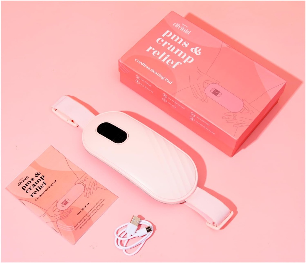 Φορητή Βάση Θέρμανσης για Περιόδου Cramps - Period Cramps Relief Menstrual Θέρμανση Pad Θέρμανση Δόνησης Pad for Pain, Rechargeable Μπαταρία, Ασύρματη Θέρμανση Pad with Massager Gifts