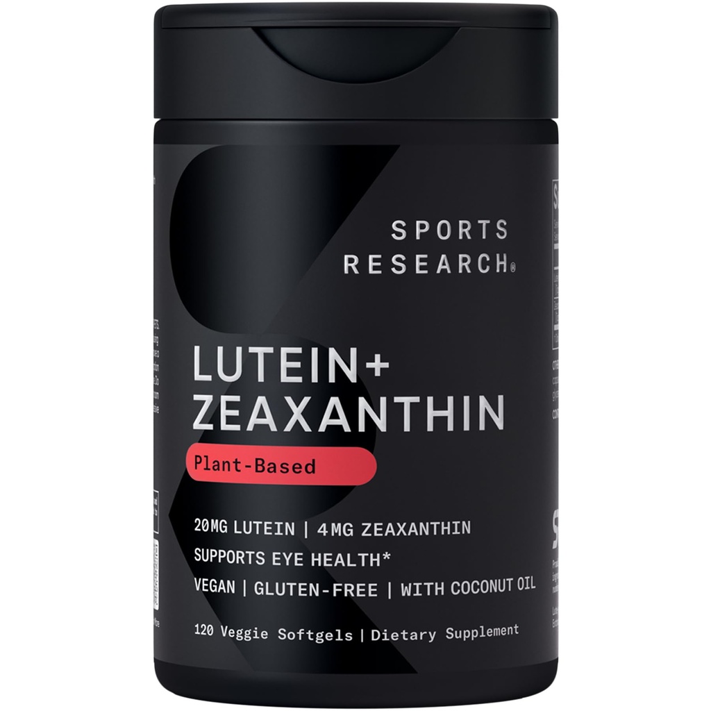 Sports Research® Lutein και Zeaxanthin Κάψουλες - Συμπλήρωμα στήριξης για την υγεία των ματιών Made with Lute-Gen® and Organic Coconut Oil - Vegan Friendly & Non-GMO Επαληθευμένο - 120 Veggie Softgels