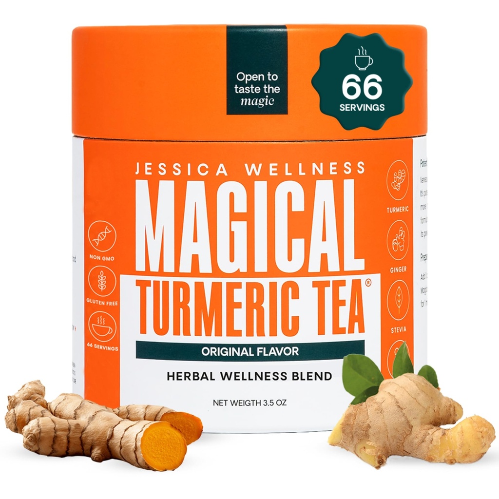 JESSICA WELLNESS Magical Turmeric Tea with Ginger, Black Pepper and Stevia | Turmeric Powder Organic Blend | 3.5 oz (Original Flavor)