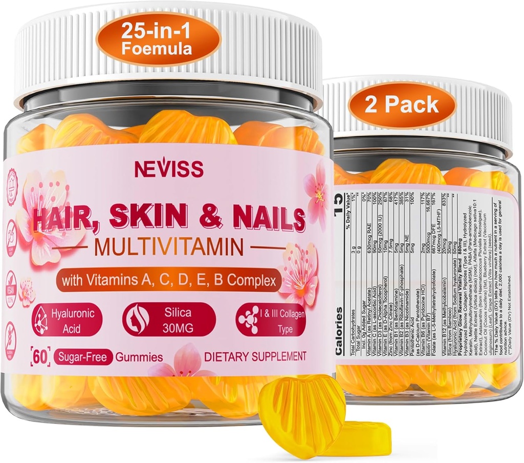 Χωρίς ζάχαρη Πολυβιταμίνη για γυναίκες Gummies με Biotin 5000mcg, κολλαγόνο MSM Υαλουρονικό οξύ, βιταμίνη A C D3 E & B Complex και μεθυλοφολικό & B12, οργανικές πολλαπλές βιταμίνες για τα νύχια του δέρματος μαλλιών, ενέργεια