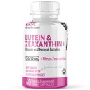 Nature's Fusions Nutri Lutein 20mg Eye Vitamins Complex - Triple Carotenoid Formula - Λουτεΐνη και Ζεαξανθίνη - Περιέχει ψευδάργυρο, βιταμίνες A,C,D3,E, Folate - 60 Κάψουλες - Συμπληρώματα για την υγεία των ματιών