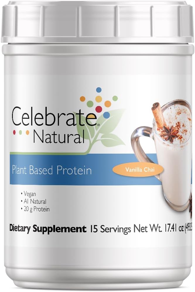 Γιορτάστε Βιταμίνες Vegan Protein Powder - All Natural Plant Based Protein Shake Mix - 20g Pea Protein & 3g Fiber, για Μετα-Βαριατρική Χειρουργική - Vanilla Chai (15 Servings)