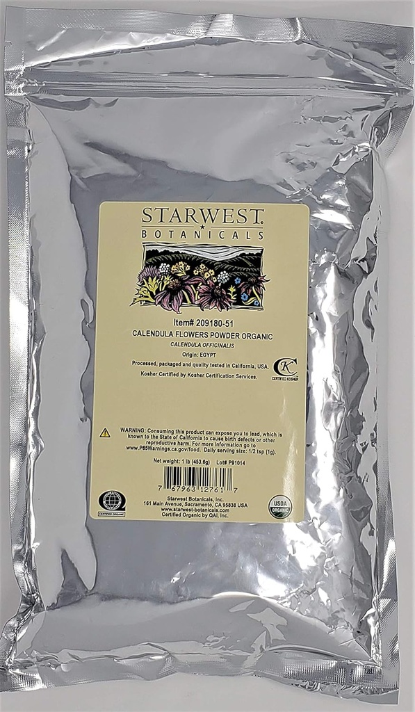 Starwest Βοτανικά Βιολογικά λουλούδια Calendula σκόνη, 1 λίρα