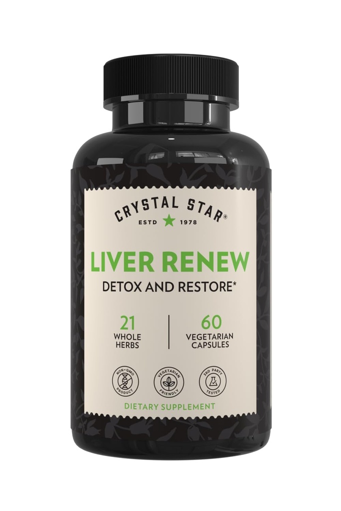 Crystal Star Liver Renew, 60 κάψουλες, φυτικό συμπλήρωμα καθαρισμού ήπατος που υποστηρίζει τη φυσιολογική λειτουργία του ήπατος & προωθεί την απελευθέρωση τοξίνης - γαϊδουράγκαθο γάλακτος, μη ΓΤΟ