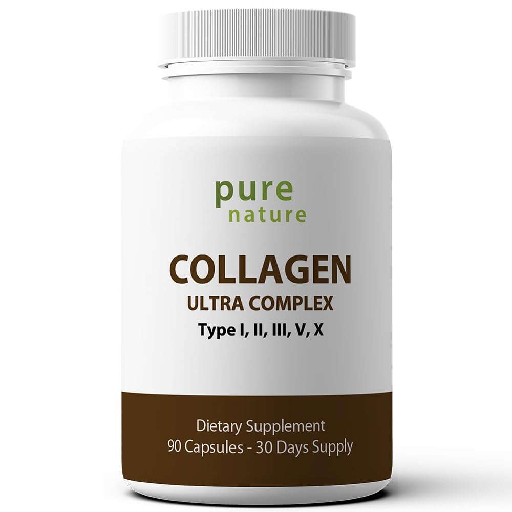 PureNature Collagen Ultra - Collagen Peptides με 5 τύπους I, II, III, V & X φυσικά υδρολυμένο κολλαγόνο για μαλλιά, δέρμα, νύχια και κοινή υποστήριξη - 90 κάψουλες