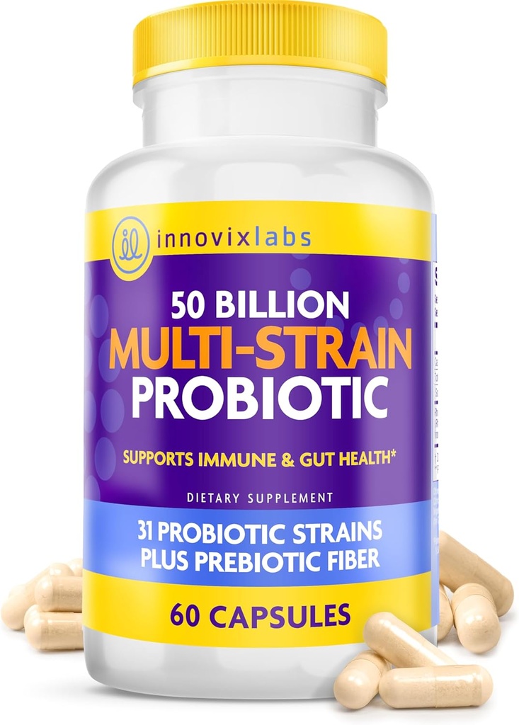 InnovixLabs Multi Strain Probiotics for Women & Men - Probiotic Supplement - 50 Billion CFU - Gut Health, Immune Support, Digestion, Lactobacillus Acidophilus, Prebiotics and Probiotics, 60 Κάψουλες