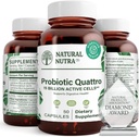 Natural Nutra Probiotic Quattro – Advanced Probiotic Supplement with 4 Powerful Strains Συμπεριλαμβανομένων Lactobacillus Acidophilus, Bifidus – Υποστηρίζει Digestive και ανοσοποιητική υγεία – 50 κάψουλες χορτοφάγων