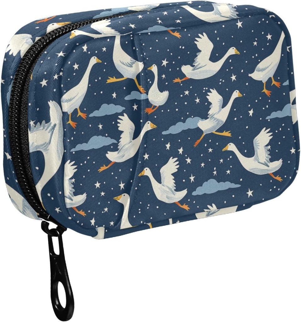 Fustylead Funny Geese Πετώντας στο Nightsky και Stars Travel Pill Organizer Τσάντα με Zipper Μικρό κουτί χάπια 7 ημέρα θήκη χάπι για την αποθήκευση Εβδομαδιαία συμπλήρωμα βιταμίνης