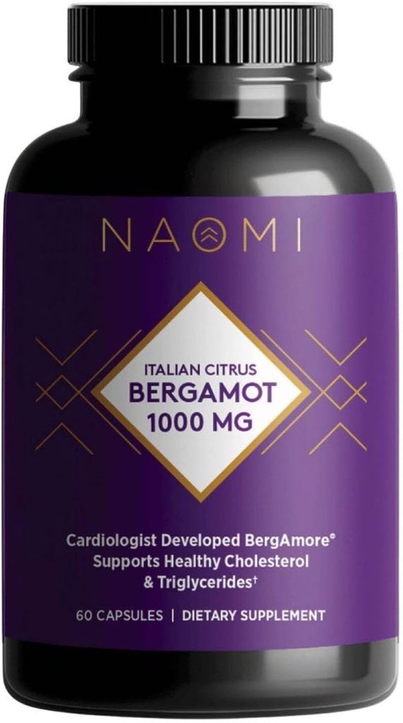 NAOMI Italian Citrus Bergamot 1000mg, Award-Winning Cardiologist Dvlpd High Potency, Clinically Shown to Support Healthy Cholesterol, Triglycerides, & Heart Health, w/ 7 Key Polyphenols, 30-Day Supply