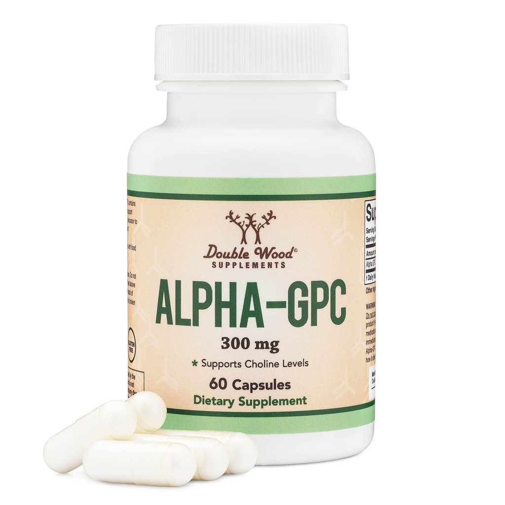 Alpha GPC Choline Brain Supplement for Acetylcholine (60 Count, 600mg Servings) Advanced Memory Formula, Focus and Brain Support, Focus Supplement (Κατασκευασμένο στις ΗΠΑ) by Double Wood