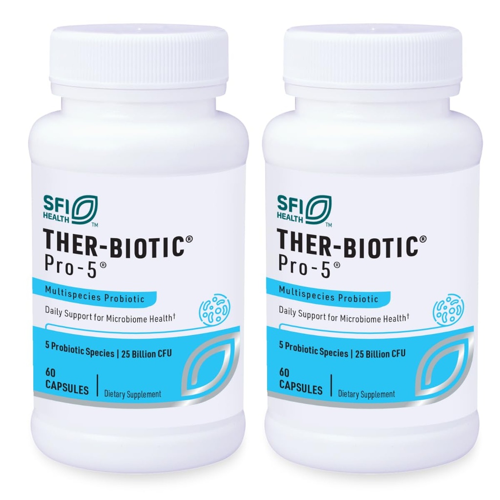 Klaire Labs SFI Health Pro-5 Probiotic - 25 Δισεκατομμύρια CFU Υψηλή Δόση Multispecies Gut Recolonization Υποστήριξη για άνδρες & γυναίκες, Hypoallergenic & Dairy-Free (60 κάψουλες, 2 συσκευασίες)