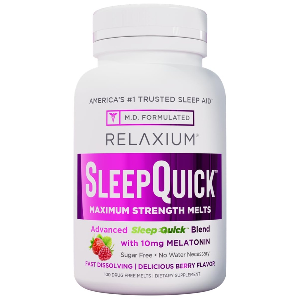 Relaxium Sleep Quick Maximum Strength Lits, Fast Acting Sleep Aid με 10 mg μελατονίνης, συμπλήρωμα διατροφής χωρίς φάρμακα, Vegan, Gluten Free, Made in USA, 100 Servings, Berry Flavor