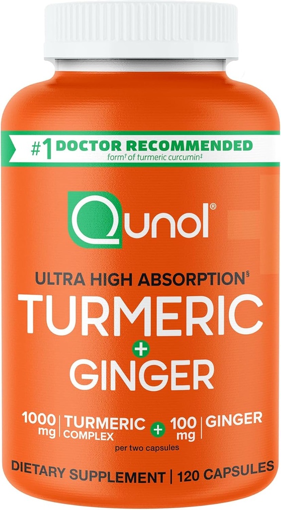 Qunol Turmeric και Ginger κάψουλες, 1000mg Turmeric συμπλήρωμα, Ultra High Απορρόφηση για την υποστήριξη της κοινής υγείας, # 1 γιατρός συνιστάται μορφή κουρκουμίνης Turmeric, 120 Count (Pack of 1)
