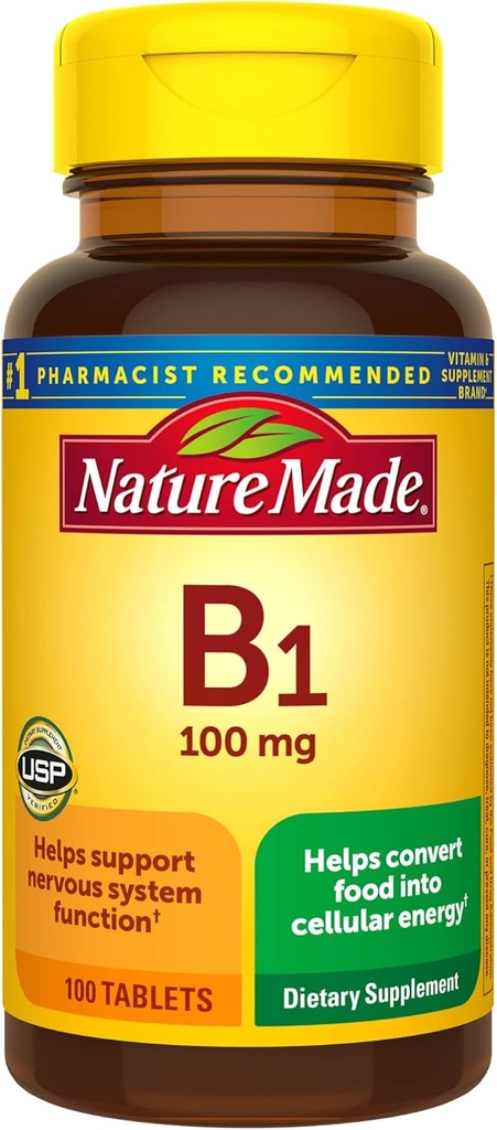 Nature Made Vitamin B1 100 mg, Dietary Supplement for Energy Metabolism Support, 100 Tablets, 100 Day Supply