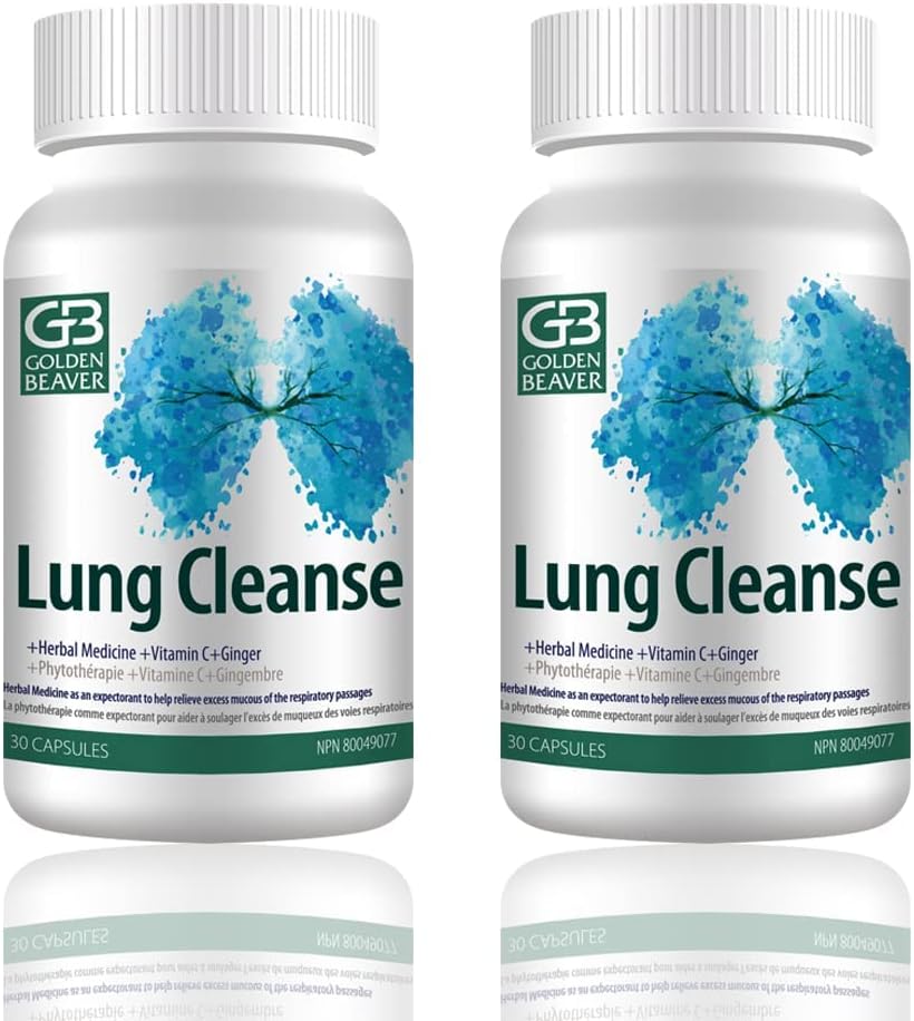 GB Golden Beaver® Lung Cleanse - Αποτελεσματικός παράγοντας για τους ανθρώπους σε κίνδυνο ή πρόκληση από την ιική μόλυνση, το κάπνισμα, COPD, ρύπανση-7 συστατικά της φύσης.2 Φιάλες