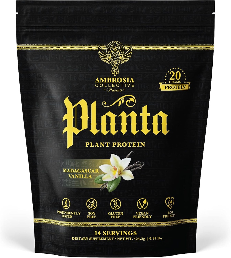 Ambrosia Planta - Premium Plant-Based Protein | Vegan & Keto Friendly | Gourmet Flavors with No Bloating or Stomach Upset | Gluten & Soy Free | No Added Sugar | 14 Servings | (Vanilla)