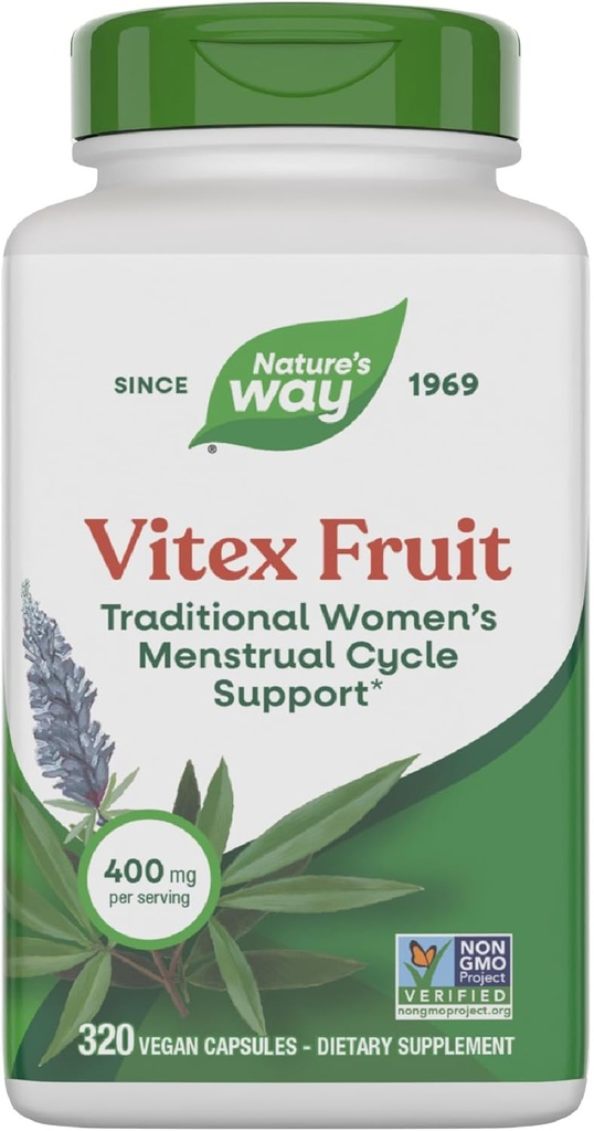 Nature's Way Vitex Fruit, Traditional Menstrual Cycle Support*, Traditional Women's Health Support*, Chasteberry, Vegan, 320 Κάψουλες (Packaging May Vary)