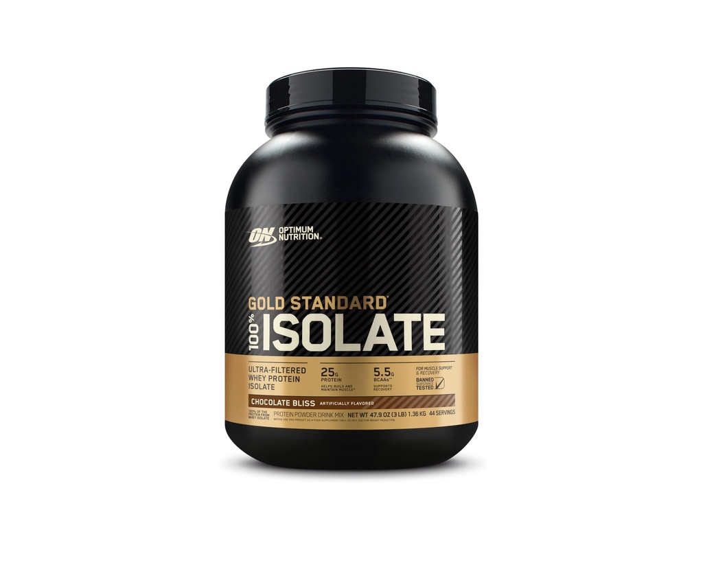 Optimum Nutrition Gold Standard 100% Isolate, Protein Powder, Chocolate Bliss, 3 Λίρες, 44 μερίδες. Απομονωμένη πρωτεΐνη ορού γάλακτος (συσκευασία Μαΐου Vary)